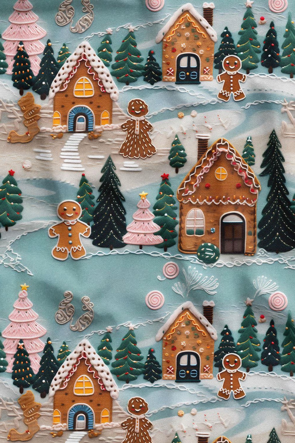 3D Yılbaşı Kurabiye Desenli Dijital Baskılı Kumaş