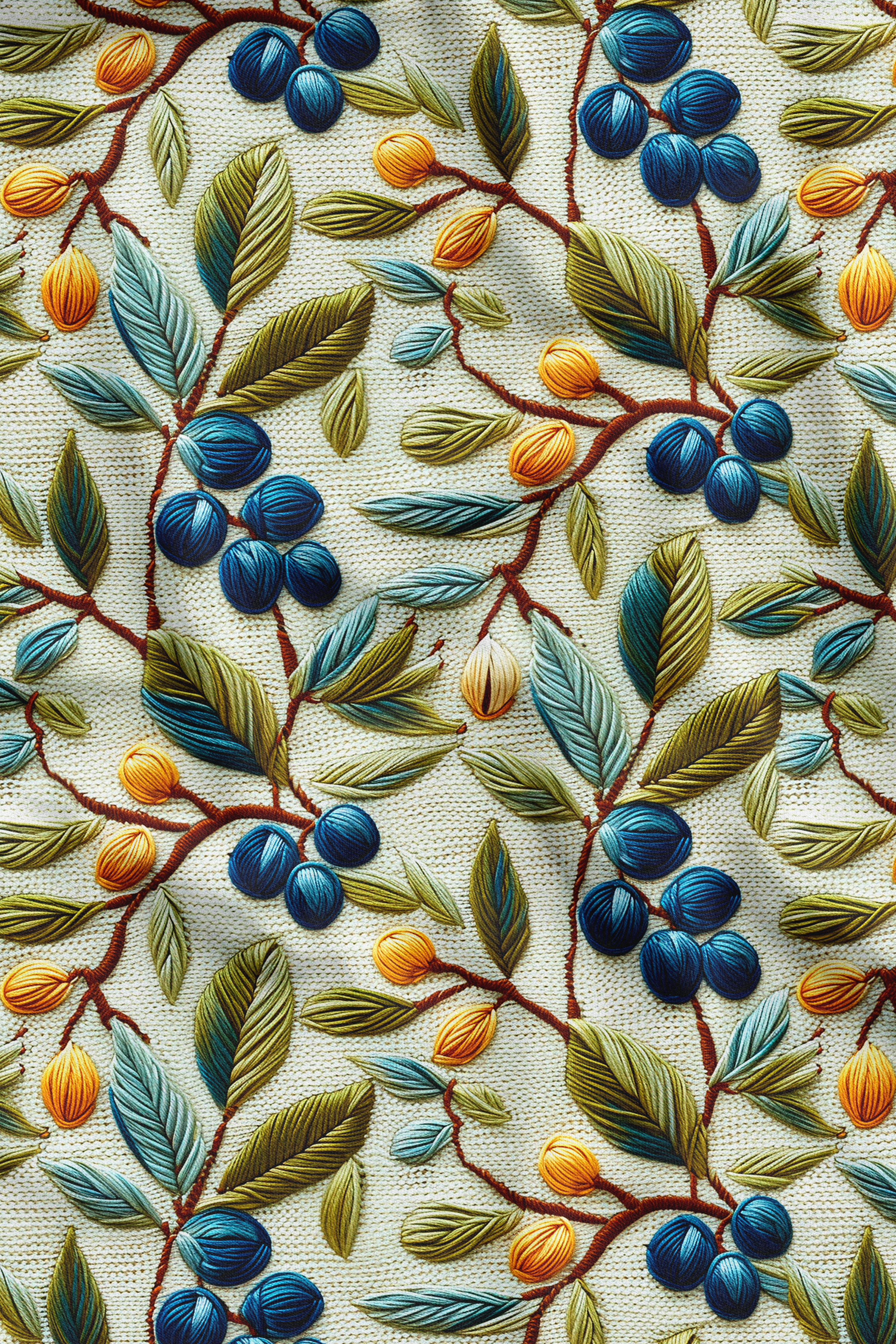 3D Zeytin Dalı Desenli Dijital Baskılı Kumaş