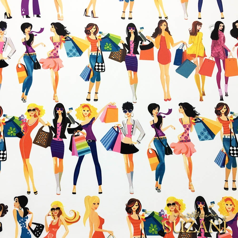 Alışveriş Yapan Kızlar Desenli Kumaş