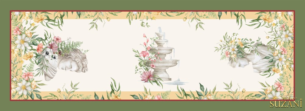 Antik Çiçek Desenli Runner Kumaşı