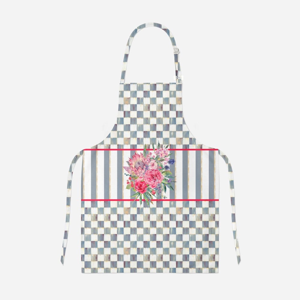 Antik Mavi Dama Desenli Mutfak Önlüğü Kumaşı