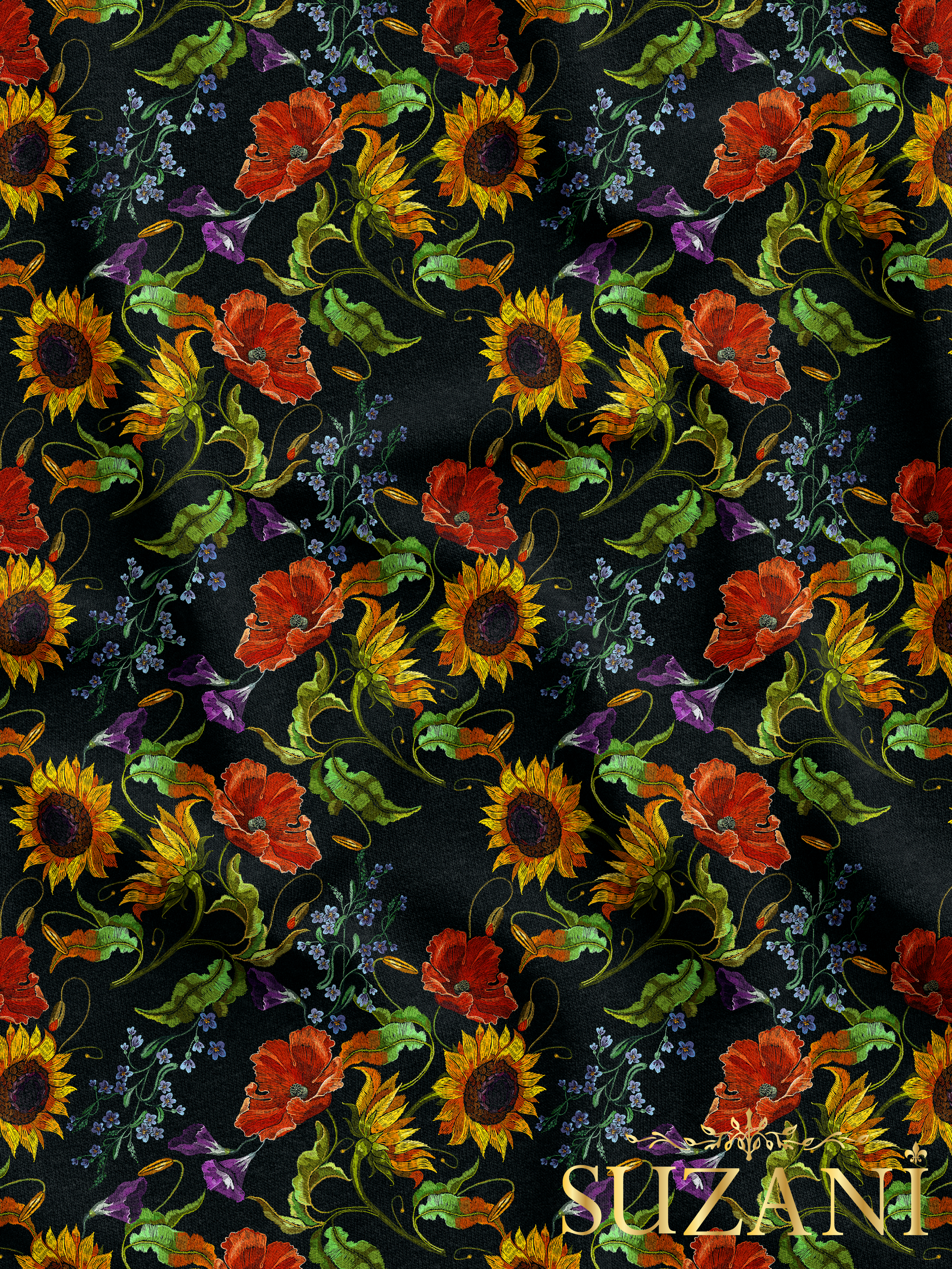 Ayçiçeği Desenli Dijital Baskılı Kumaş