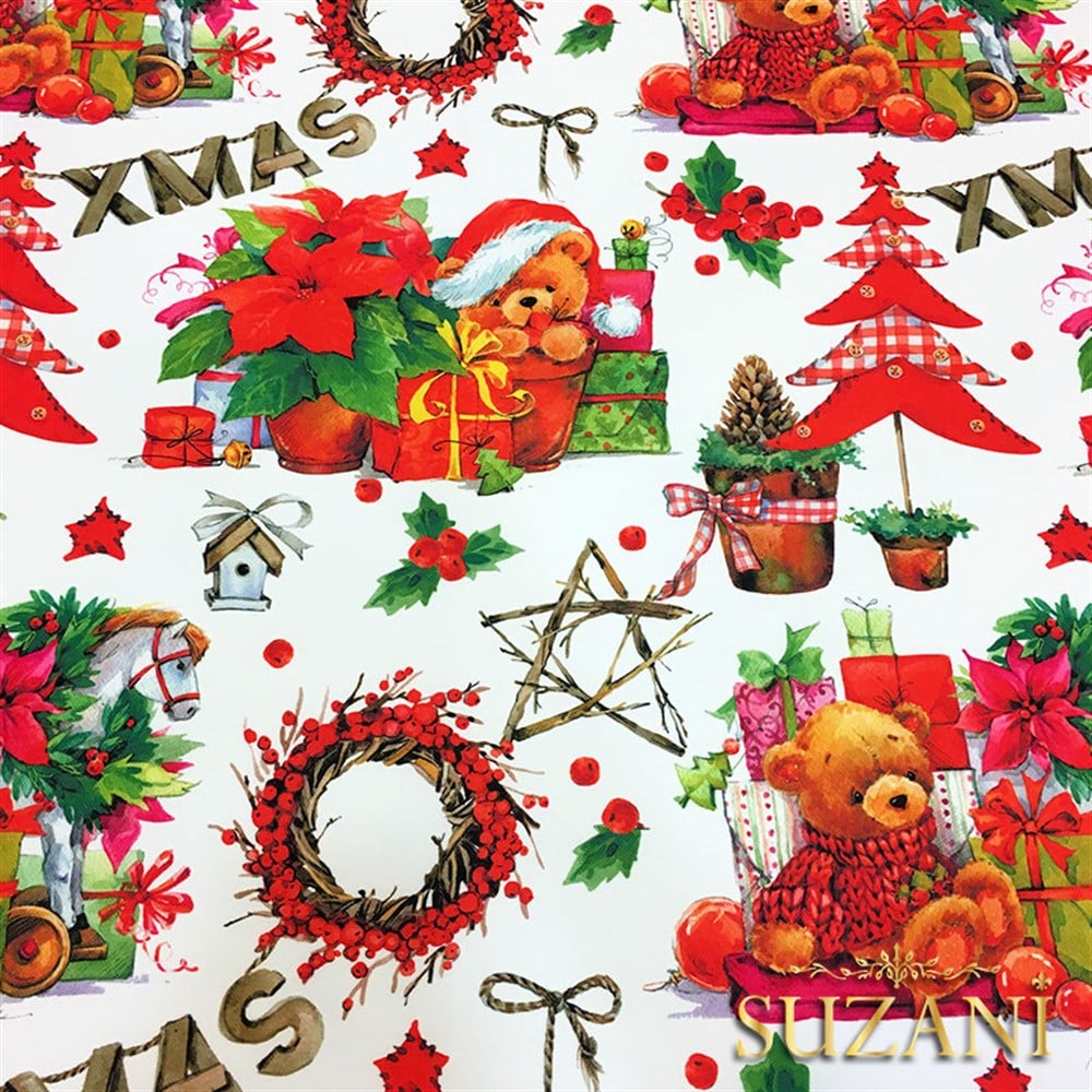 Ayıcıklı Yılbaşı Desenli Kumaş