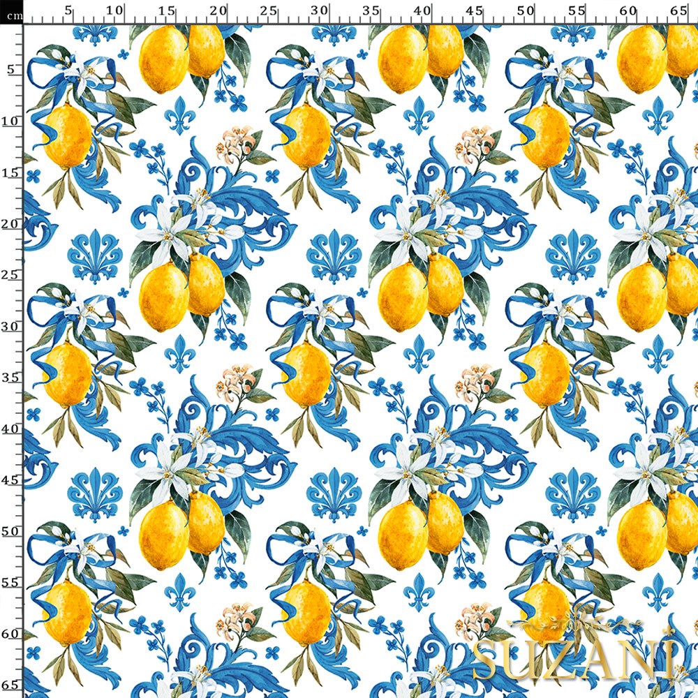 Barok Stil Limon Desenli Dijital Baskılı Kumaş (Pembe)