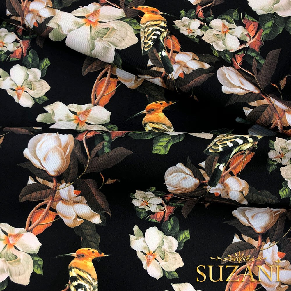 Beyaz Magnolia Desenli Dijital Baskılı Kumaş