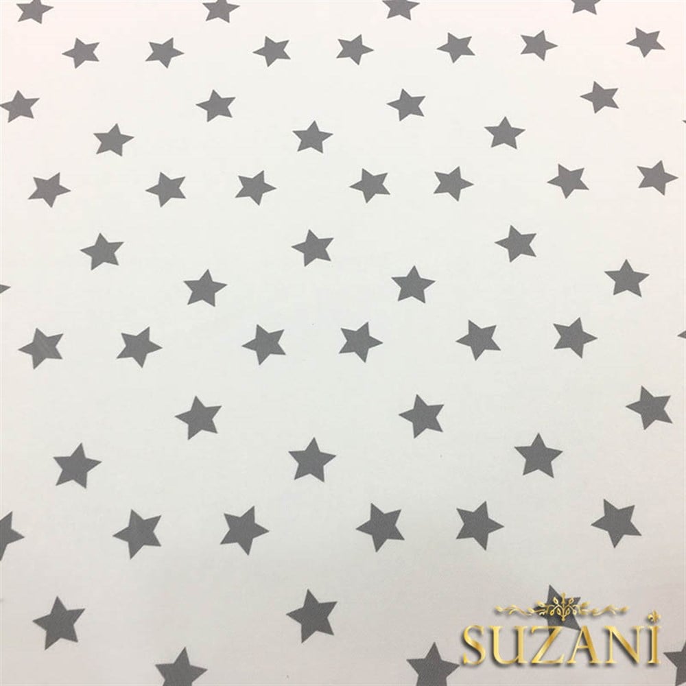 Beyaz Zemin Gri Dağınık Yıldız Döşemelik Kumaş