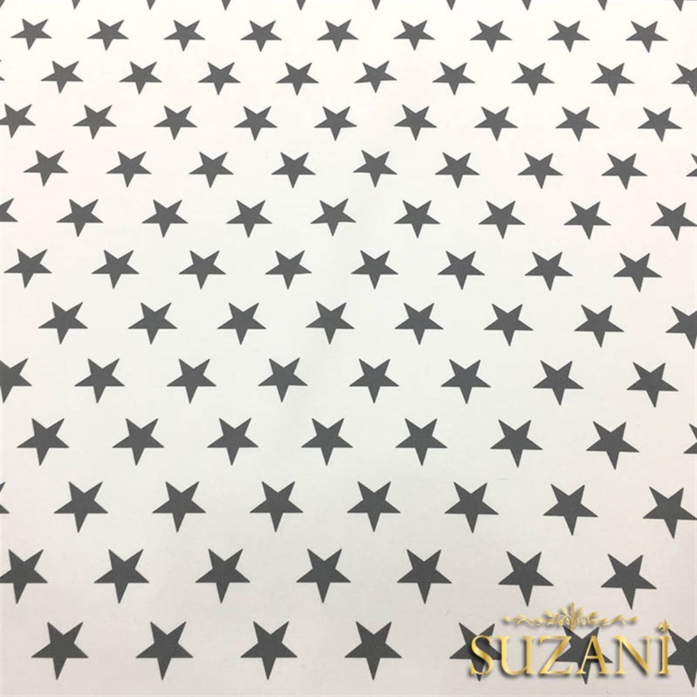 Beyaz Zemin Gri Düz Yıldız Döşemelik Kumaş