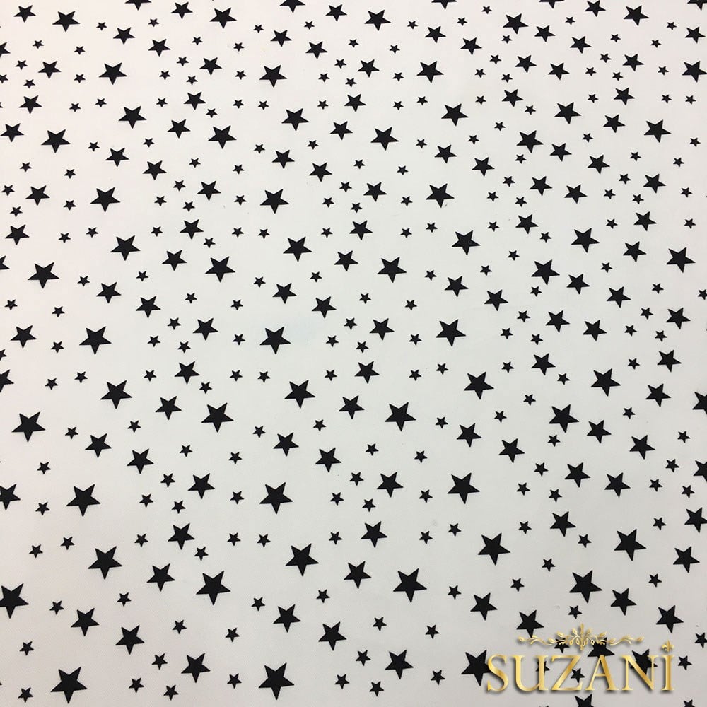 Beyaz Zemin Küçük Büyük Yıldızlı Kumaş