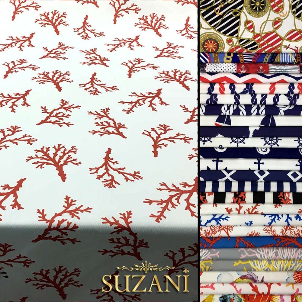 Beyaz Zemin Mercan Desenli Kumaş