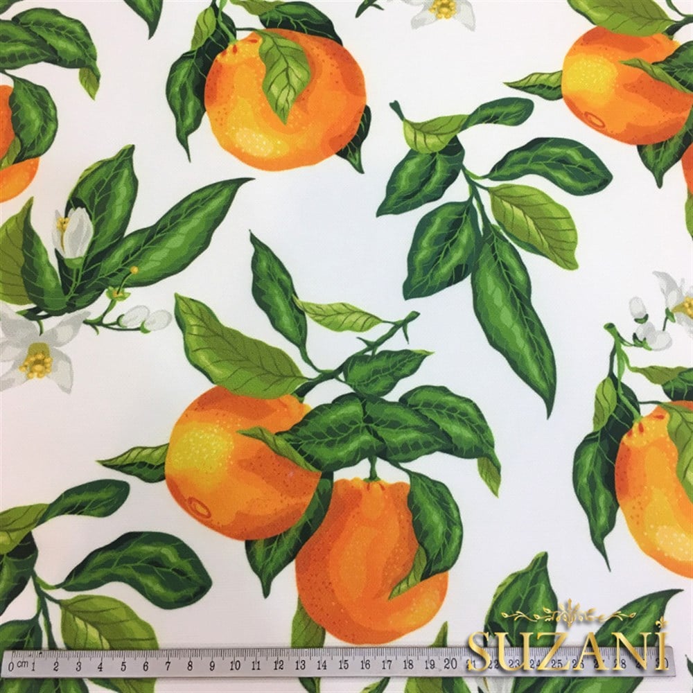 Beyaz Zemin Portakal Desenli Kumaş