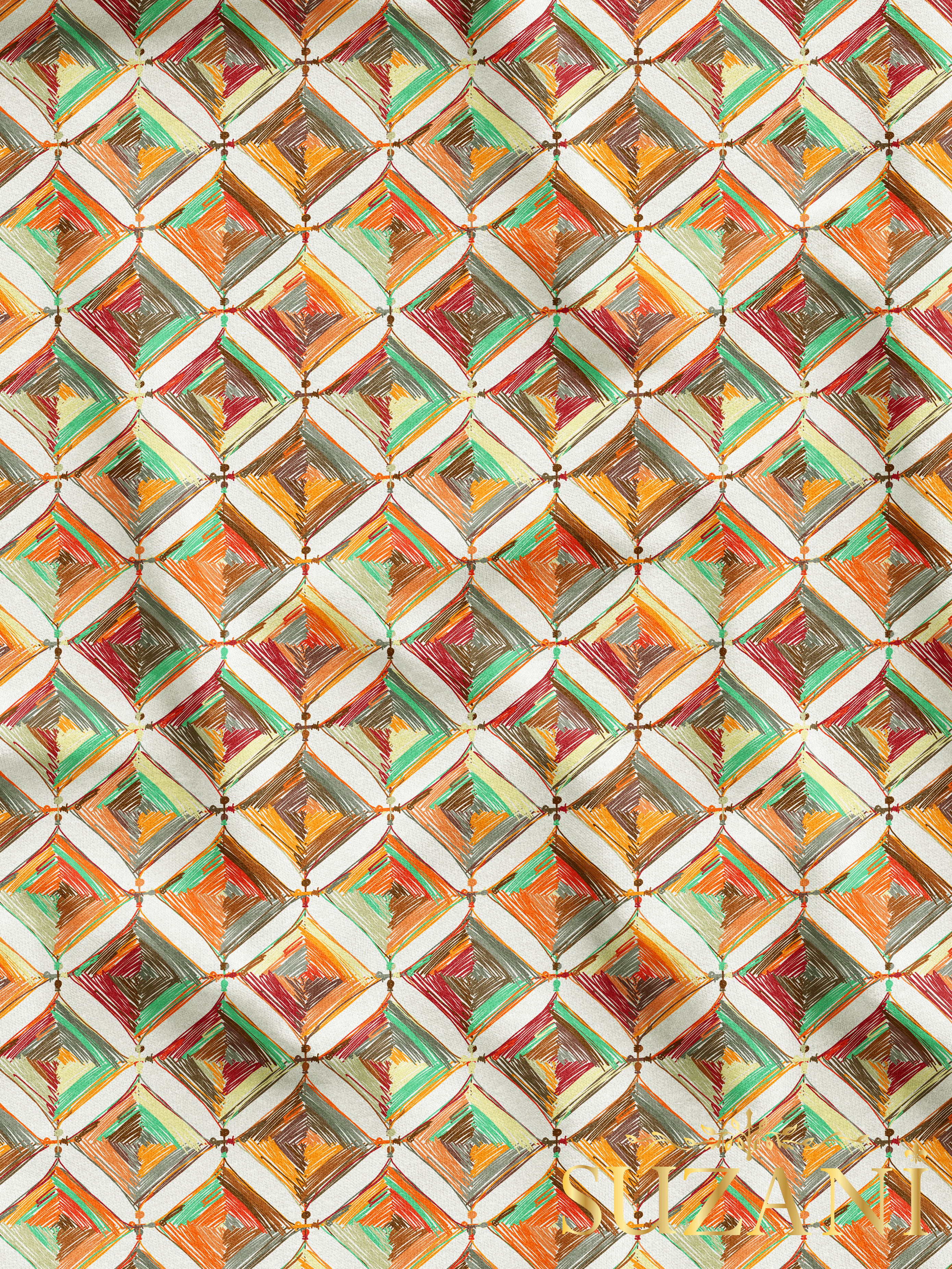 Beyaz Zemin Renkli Mandala Desenli Dijital Baskılı Kumaş