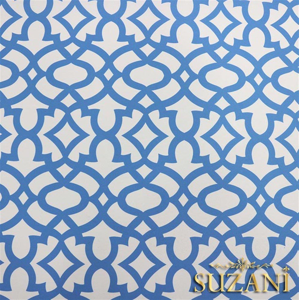 Beyaz Zemin Üzeri Mavi Ottoman Desenli Kumaş