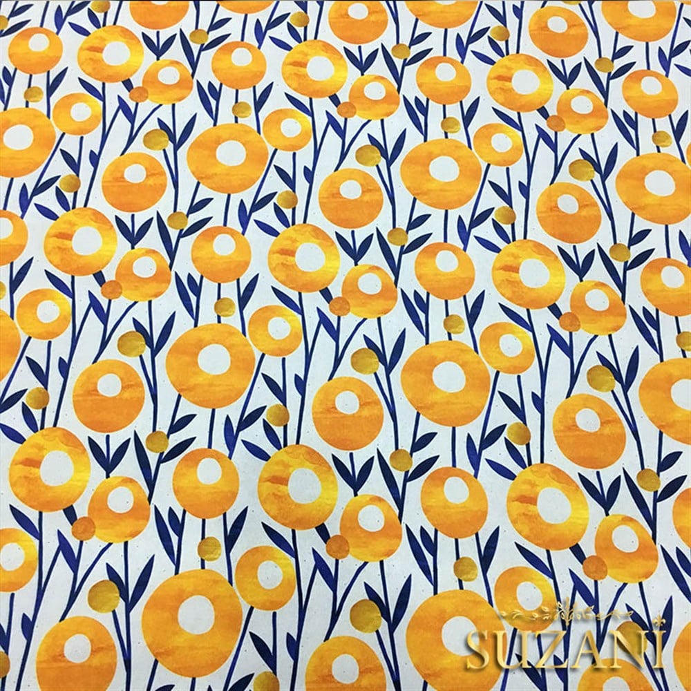 Bitli Keten Sarı Çiçekli Kumaş