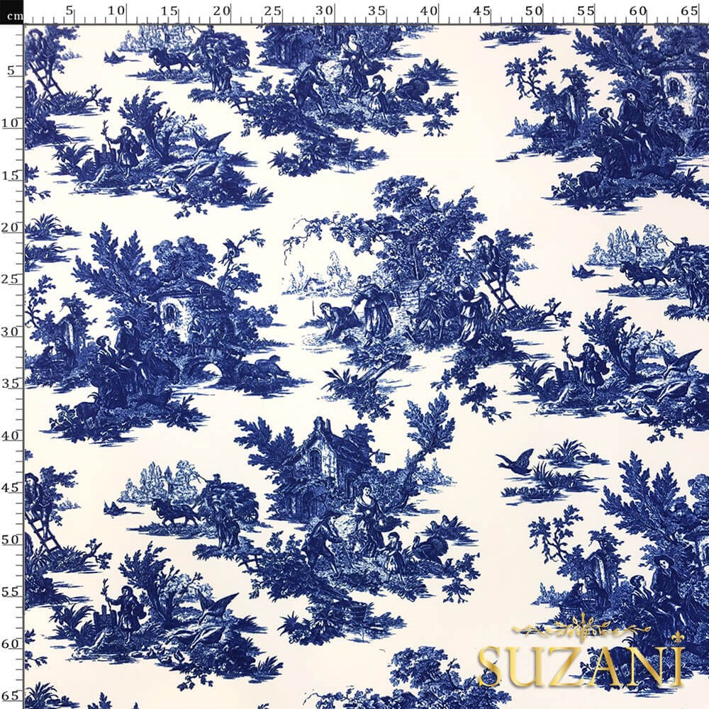 Blue Blanc Desenli Dijital Baskılı Kumaş