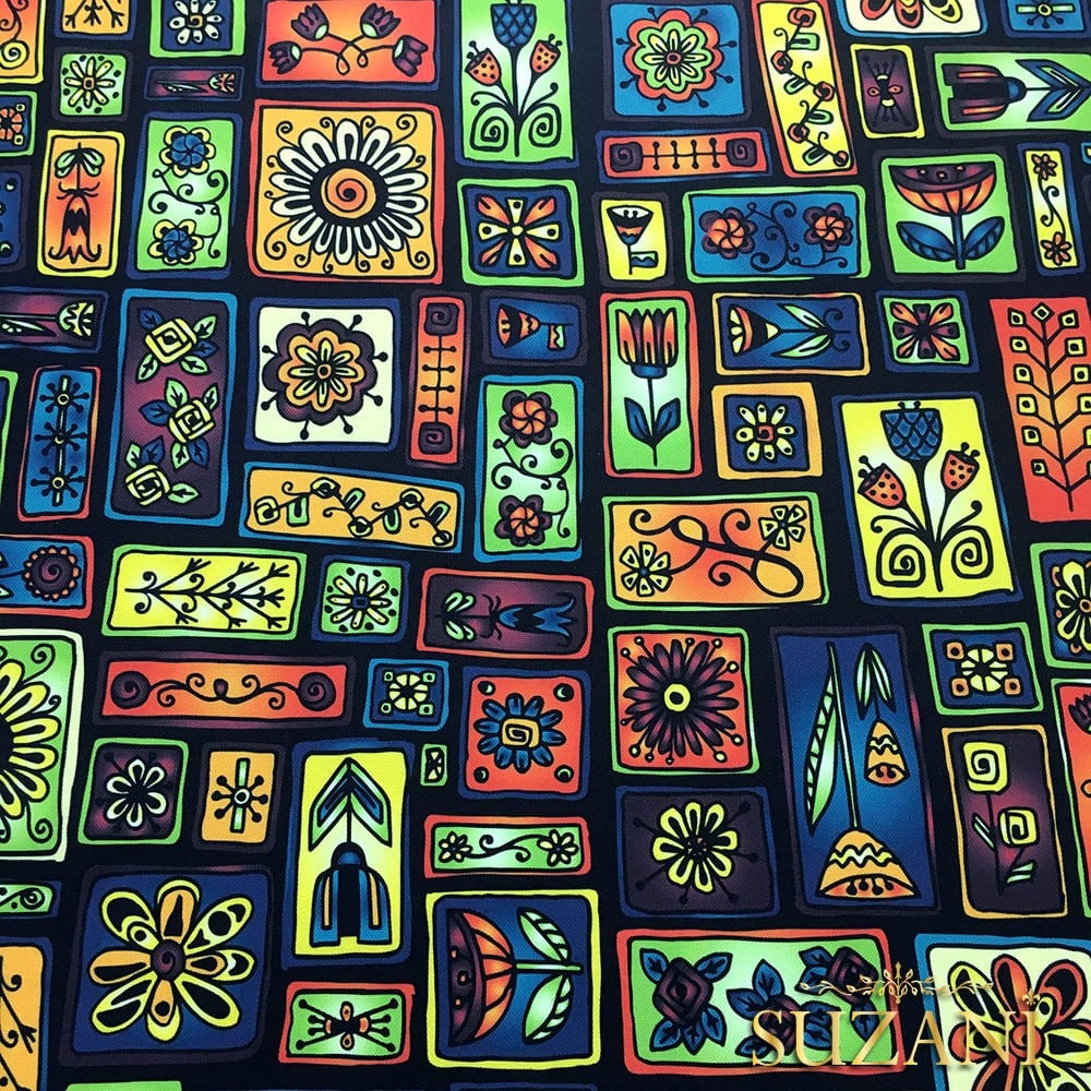 Çerçeveli Patchwork Etnik Desenli Kumaş