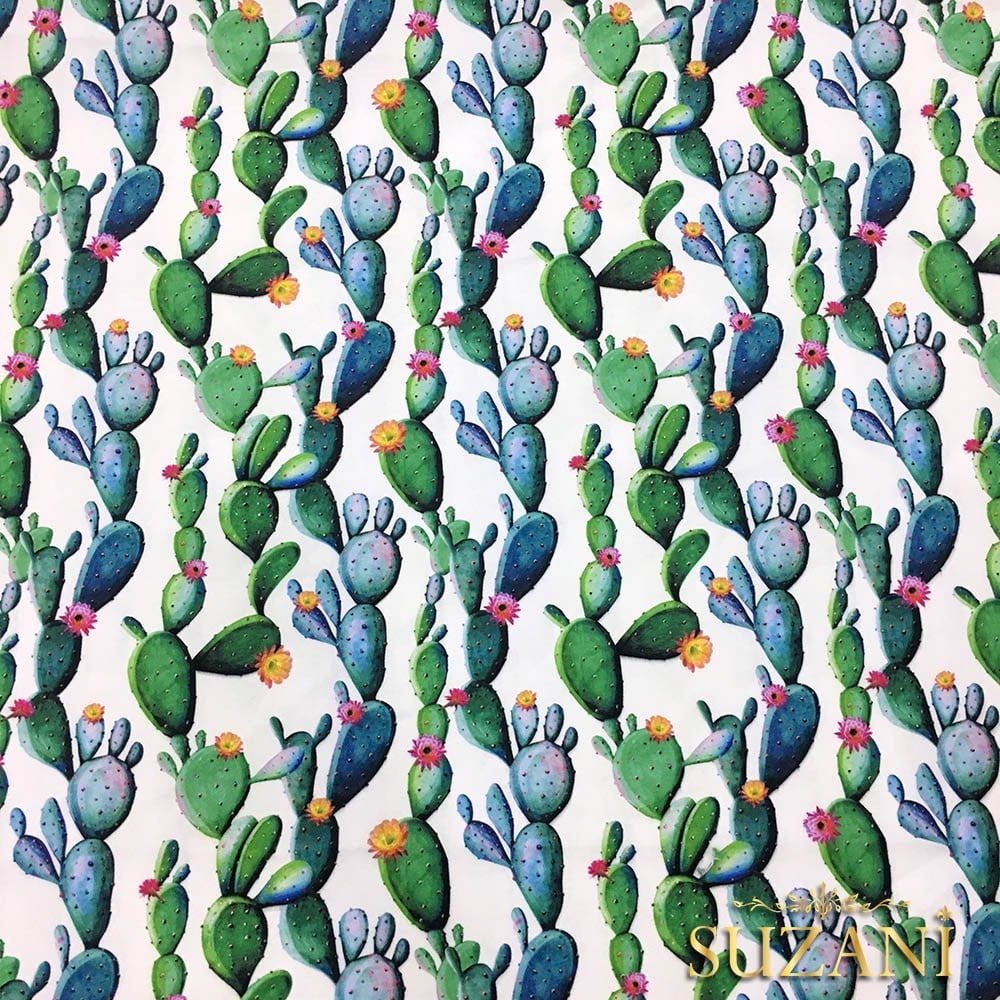 Çiçekli Kaktüsler Desenli Kumaş