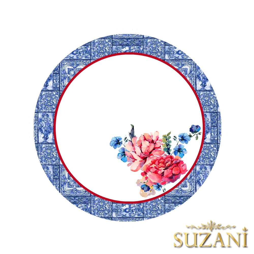 Çiçekli Karo Bordürlü Dikişsiz 3'lü Supla Kumaşı