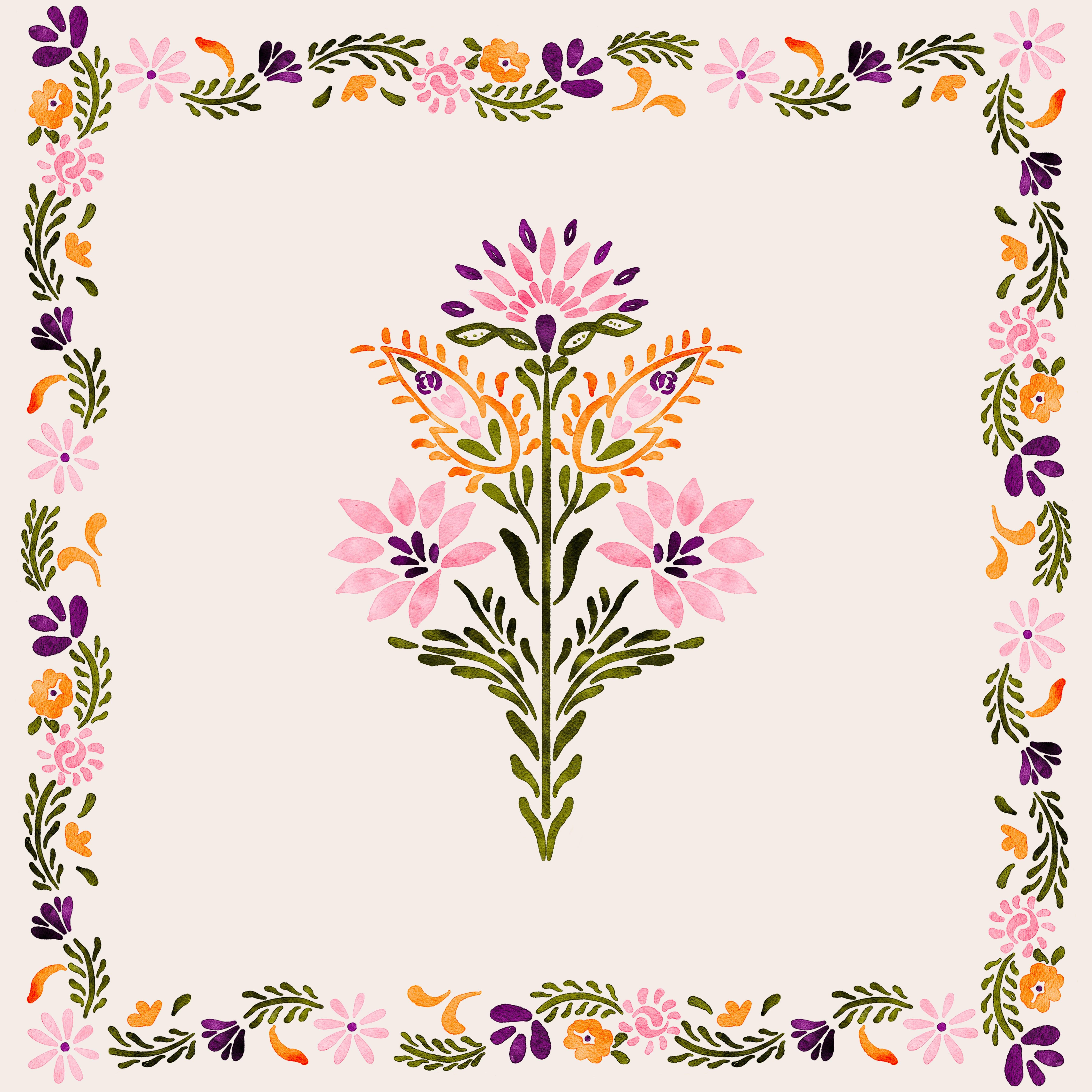 Çiçekli Şal Desenli 3'lü Pano Kumaş