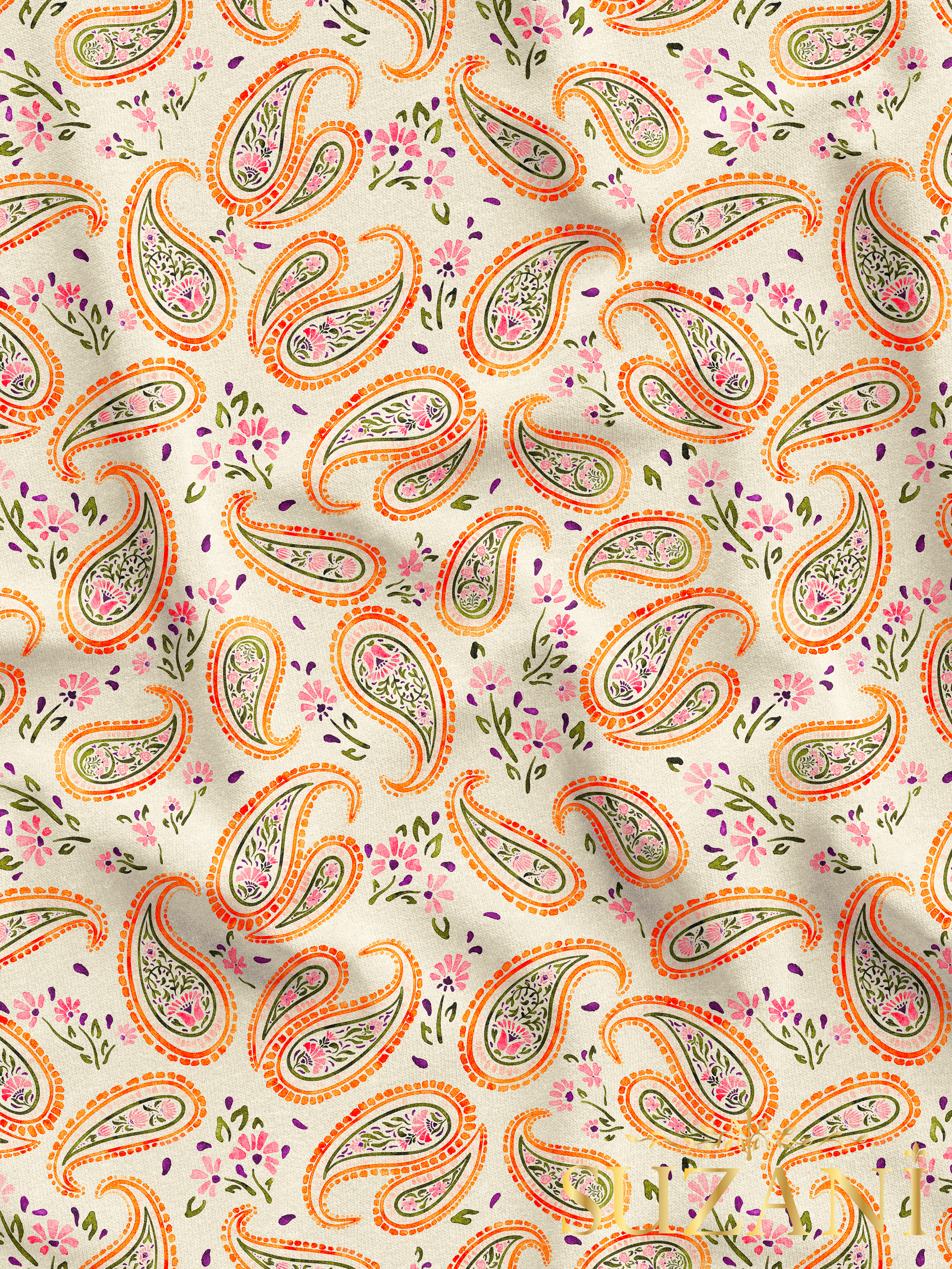 Çiçekli Şal Desenli Dijital Baskılı Kumaş