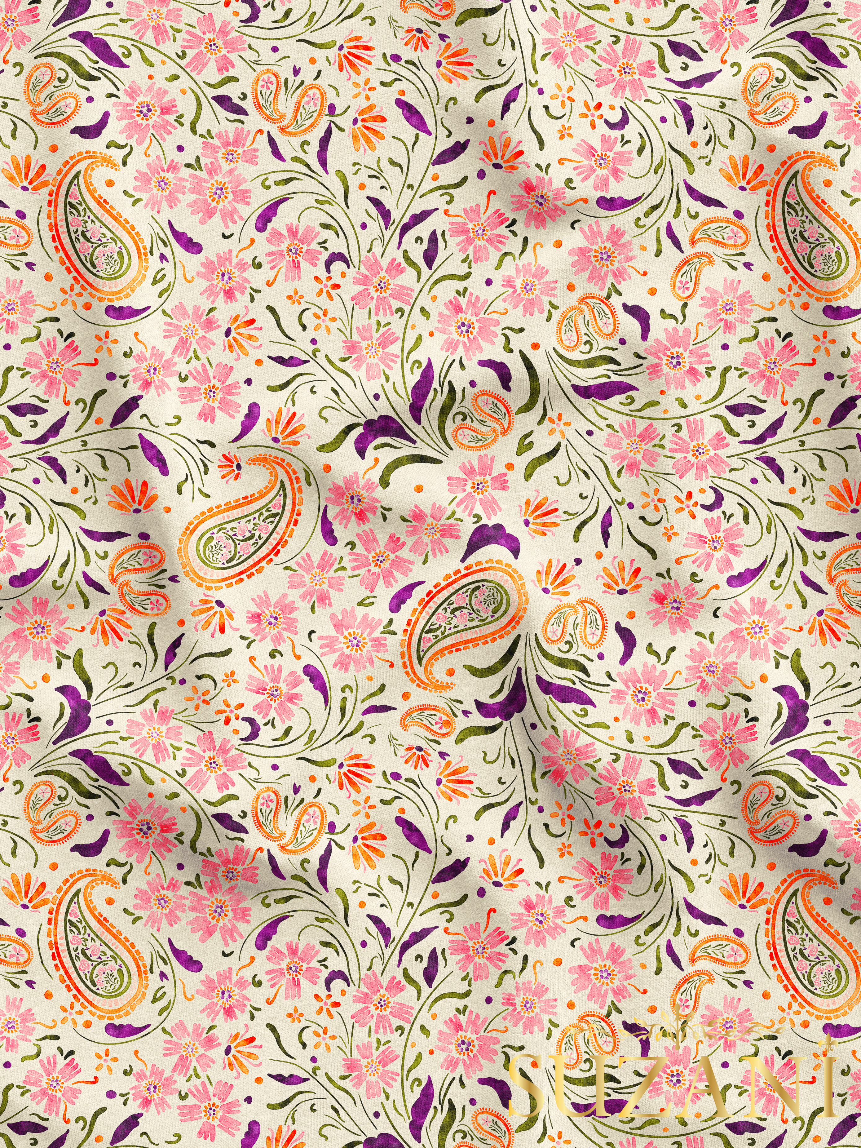 Çiçekli Şal Desenli Dijital Baskılı Kumaş