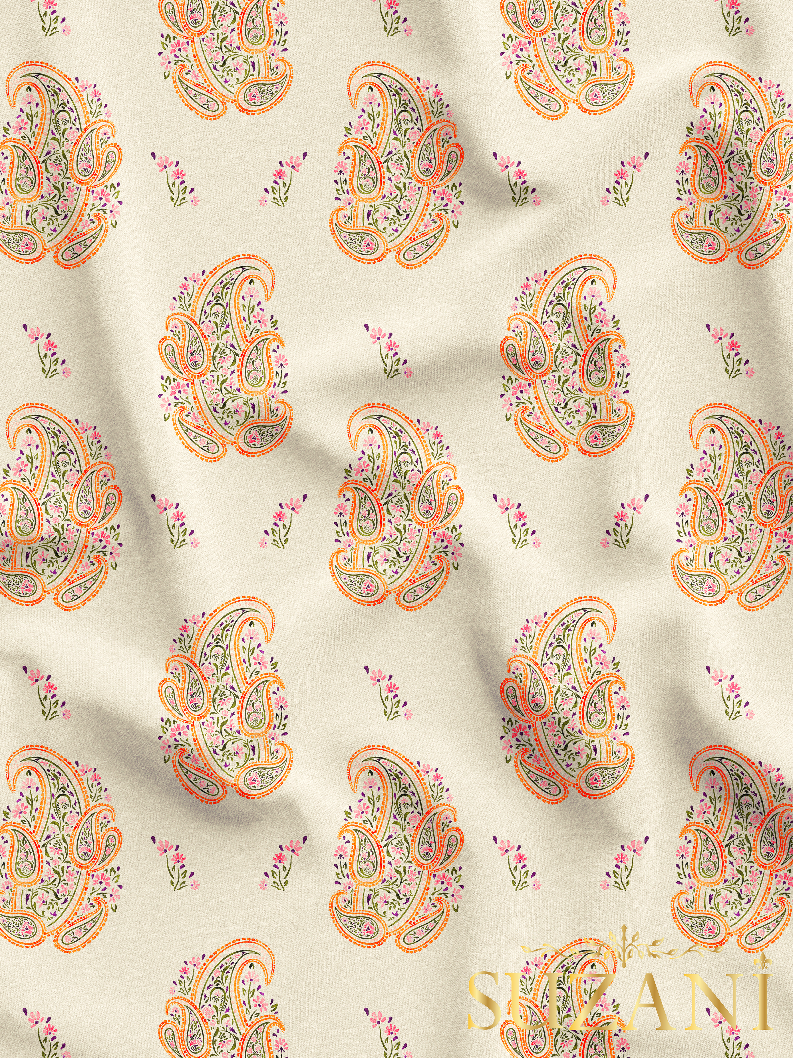 Çiçekli Şal Desenli Dijital Baskılı Kumaş