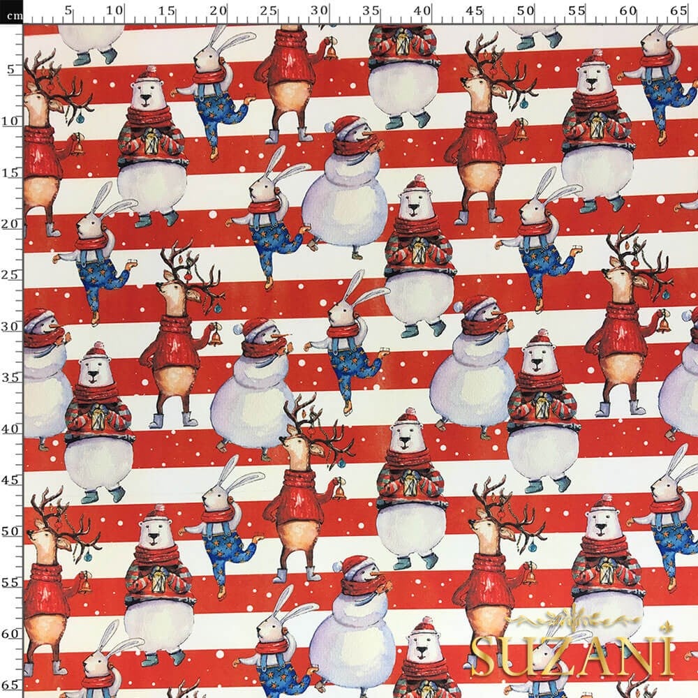 Çizgili Çocuk Yılbaşı Desenli Dijital Baskılı Kumaş