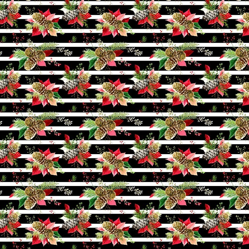 Çizgili Kozalak Yılbaşı Desenli Kumaş