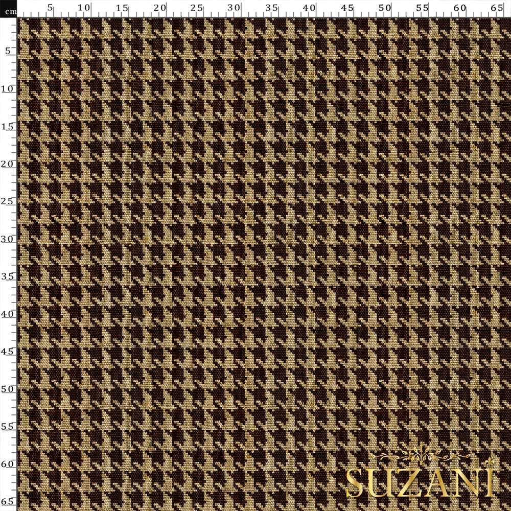 Çuval Zemin Kahve Küçük Kazayağı Desenli Dijital Baskılı Kumaş