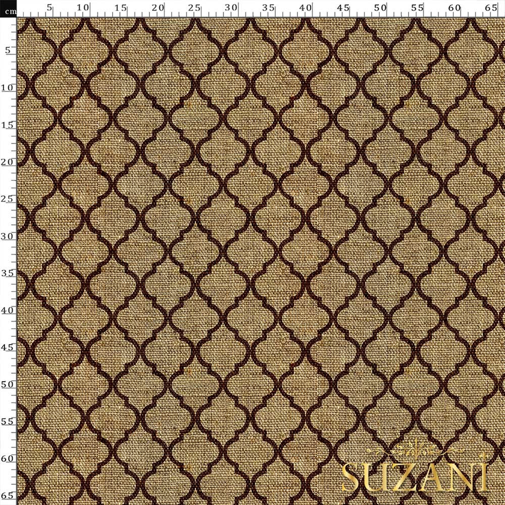 Çuval Zemin Kahve Moroccan Desenli Dijital Baskılı Kumaş