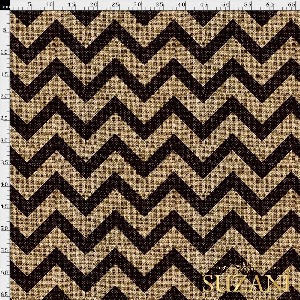 Çuval Zemin Kahve Zigzag Desenli Dijital Baskılı Kumaş