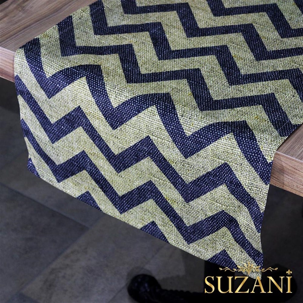 Çuval Zemin Siyah Zigzag Desenli Runner