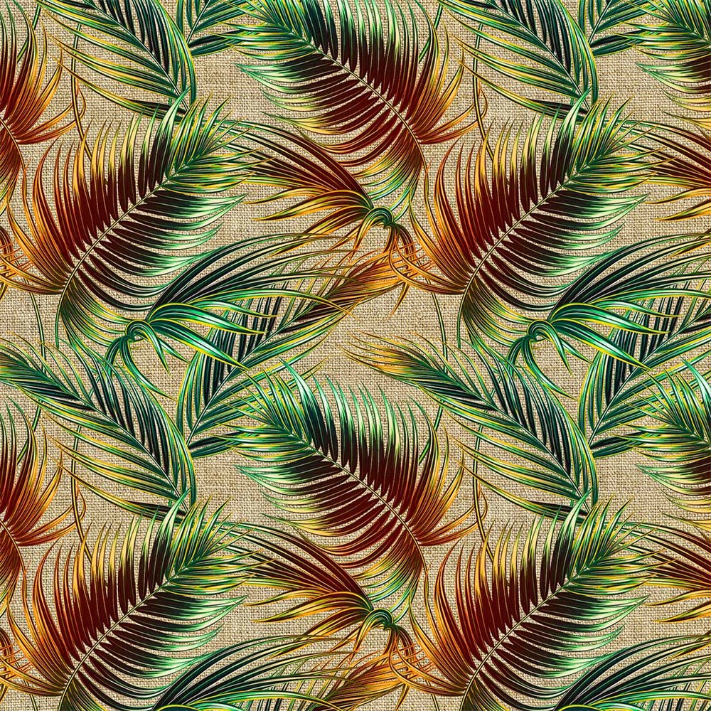 Çuval Zemin Turunculu Sivri Yapraklı Dijital Baskılı Kumaş