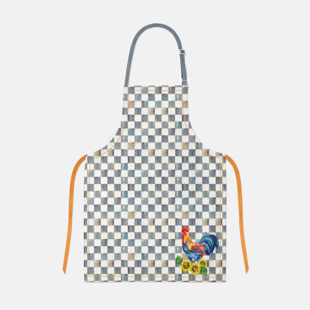 Damalı Horoz Desenli Mutfak Önlüğü Kumaşı