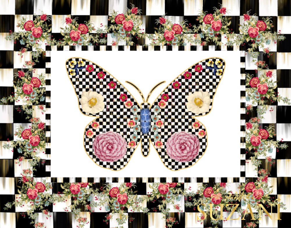 Damalı Kelebek Desenli 3'lü Amerikan Servisi Kumaşı