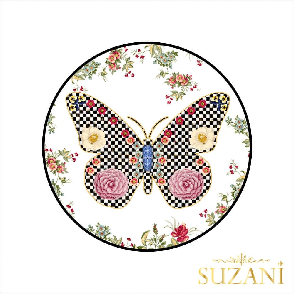 Damalı Kelebek Desenli Supla Kumaşı-Beyaz