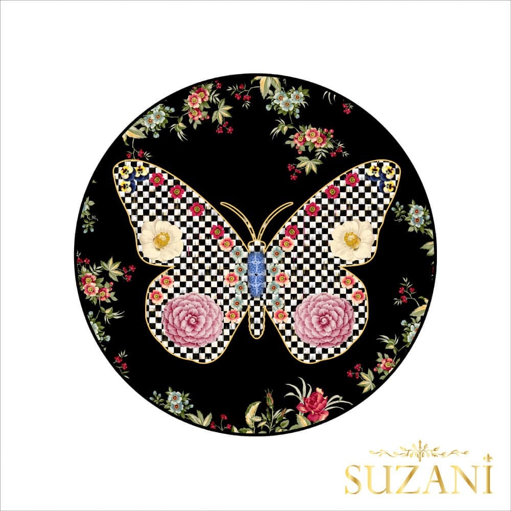 Damalı Kelebek Desenli Supla Kumaşı-Siyah