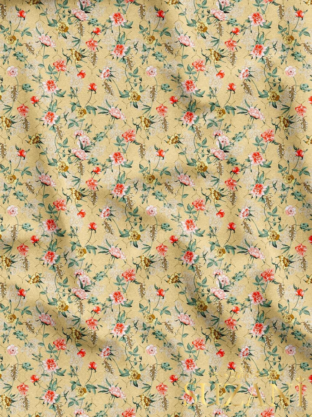 Damask Çiçek Desenli Dijital Baskılı Kumaş