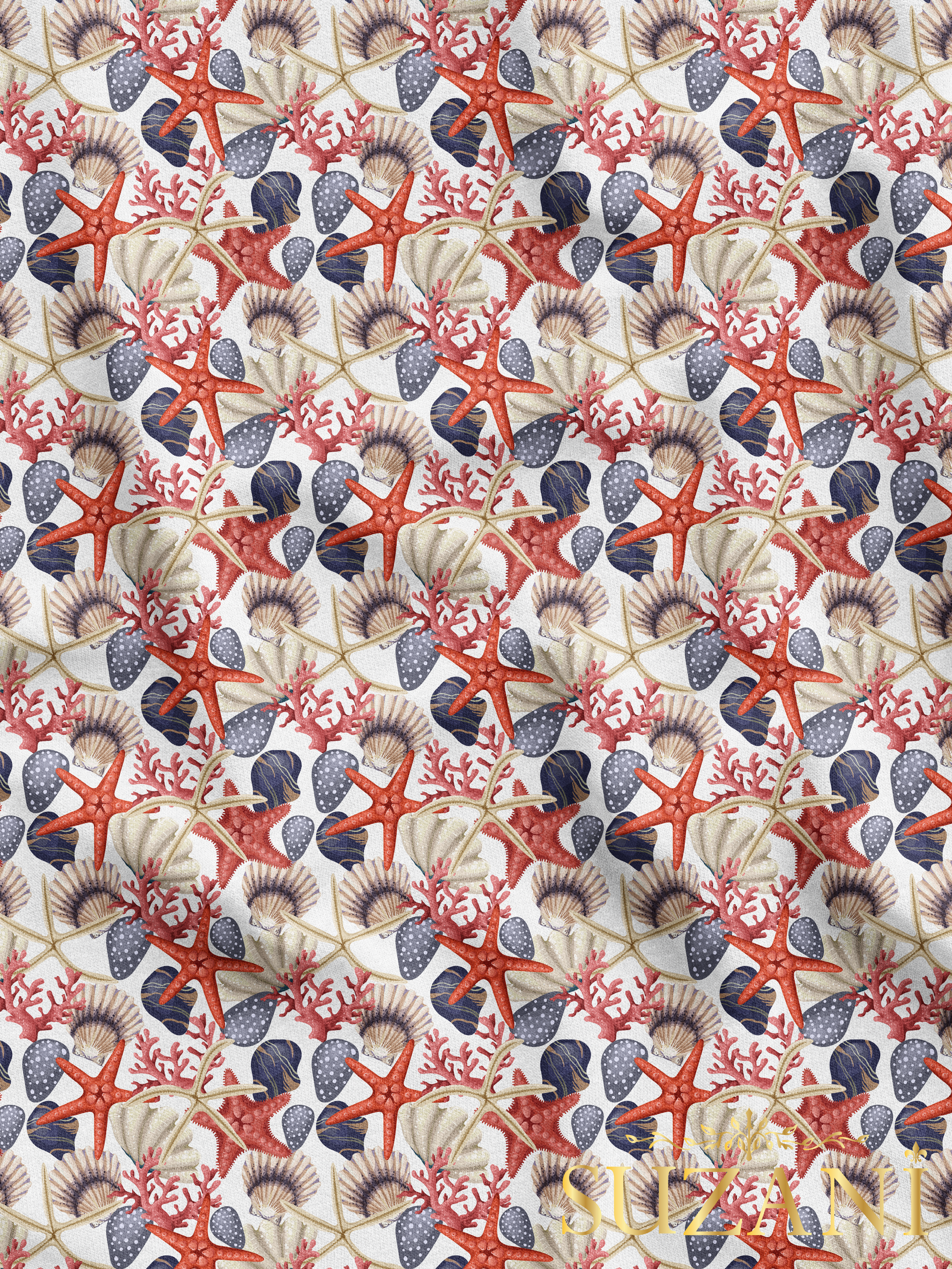 Deniz Yıldızı Desenli Dijital Baskılı Kumaş