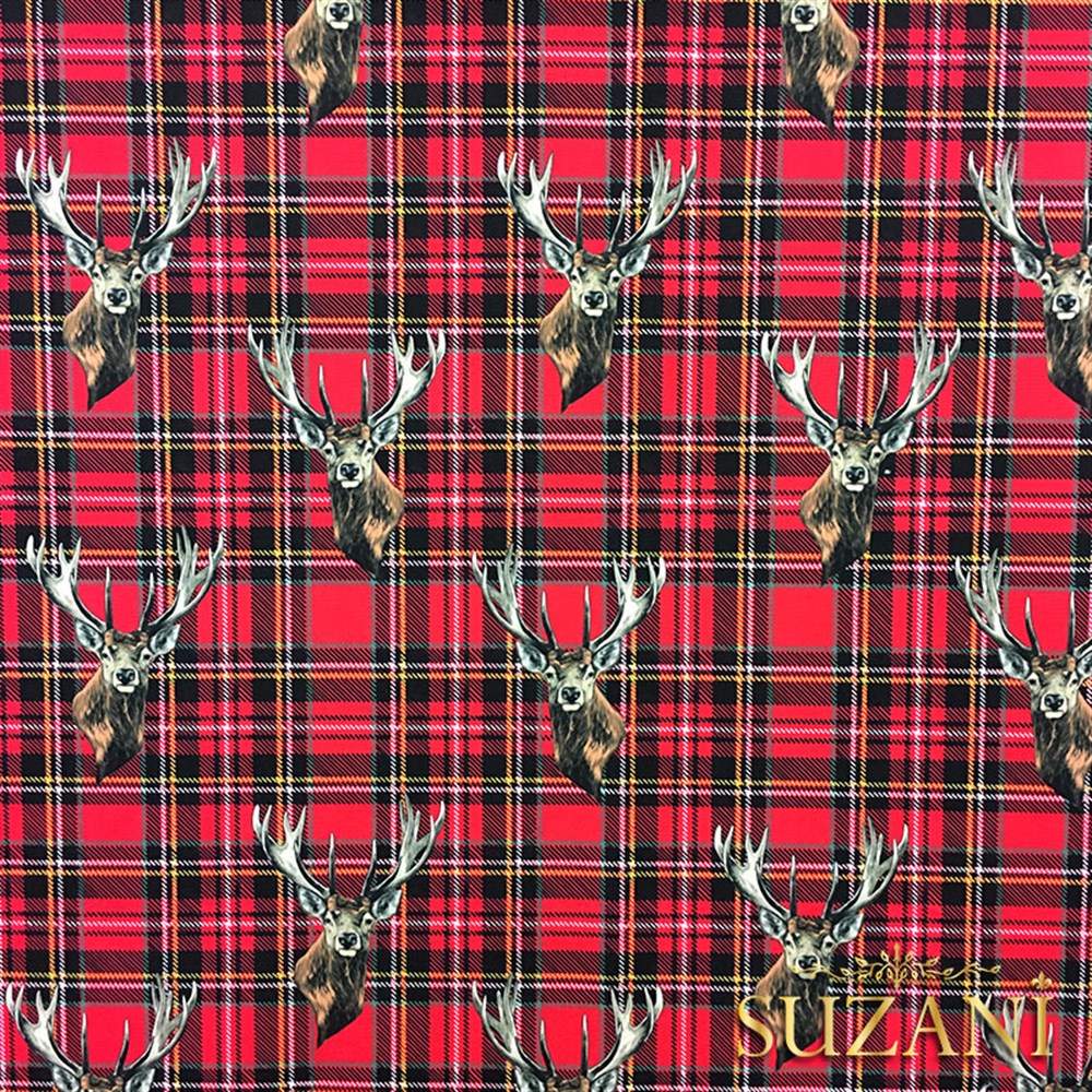 Ekose Üzeri Geyik Desenli Kumaş