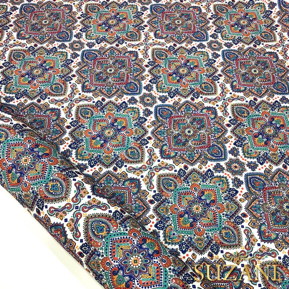 Etnik Mandala Desenli Dijital Baskılı Kumaş
