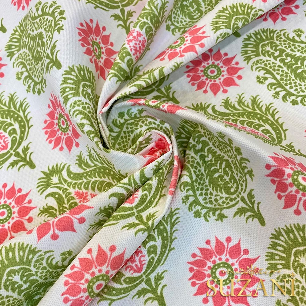 Fıstık Yeşili Damla Damask Desenli Dijital Baskılı Kumaş