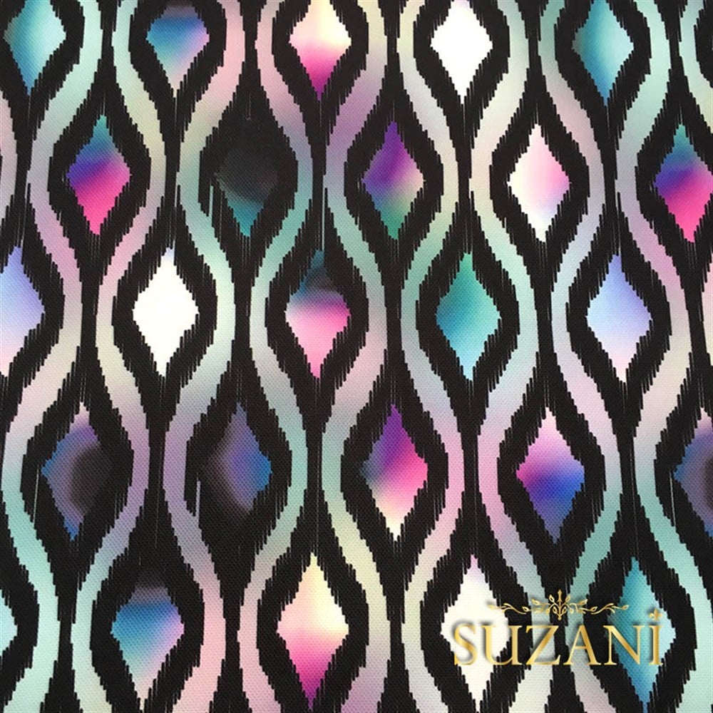 Fuşya Mavi Baklava İkat Kumaş