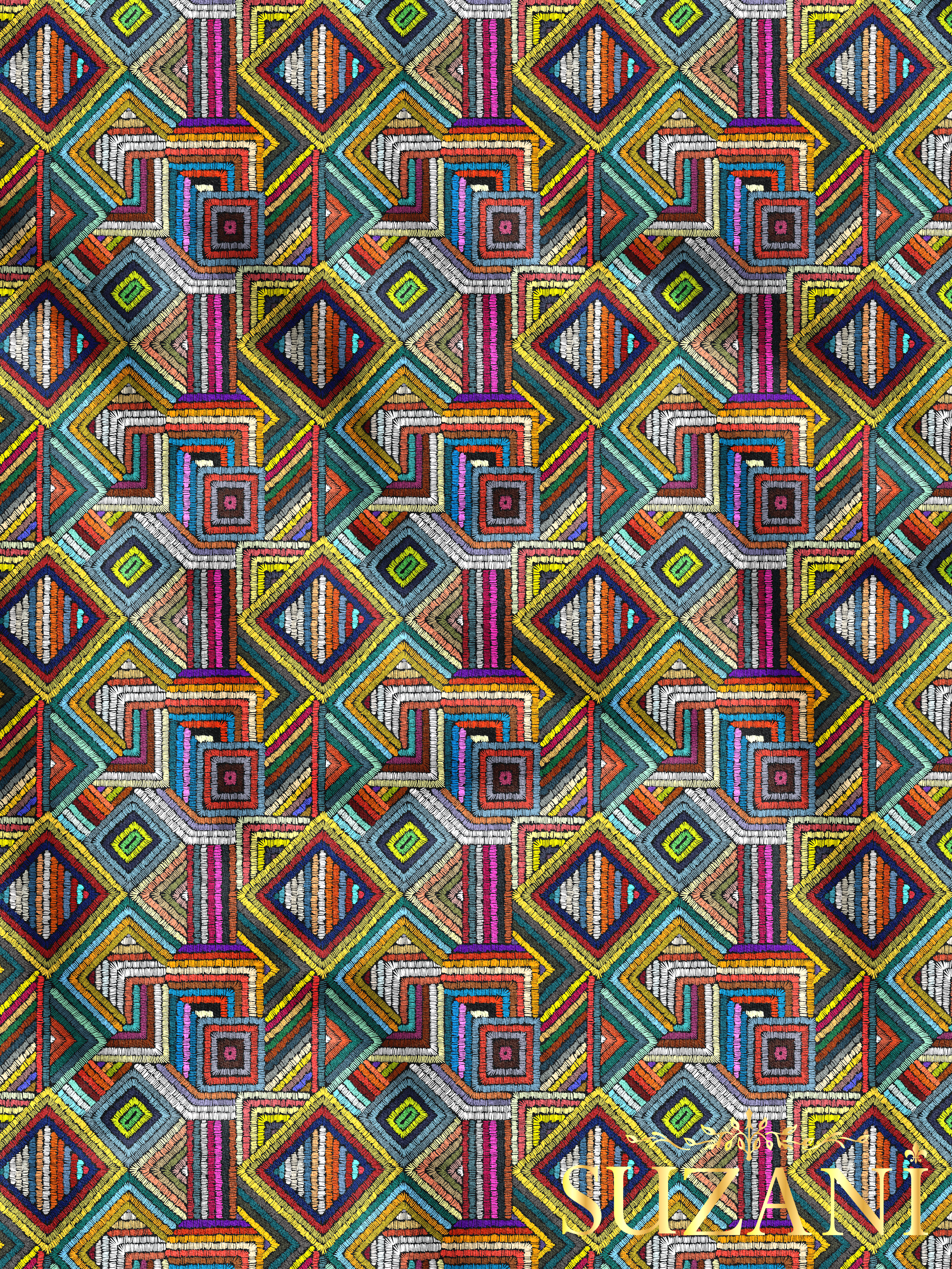 Geometrik Patchwork Desenli Dijital Baskılı Kumaş