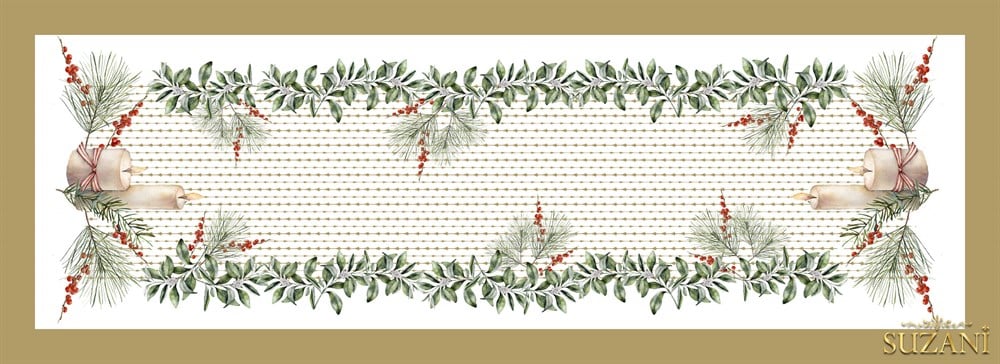 Gold Bordür Mum Desenli Runner Kumaşı