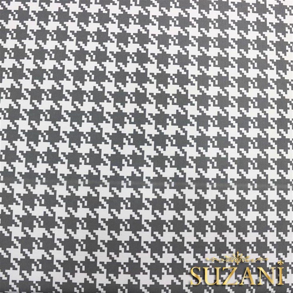 Gri Büyük Kazayağı Desenli Kumaş