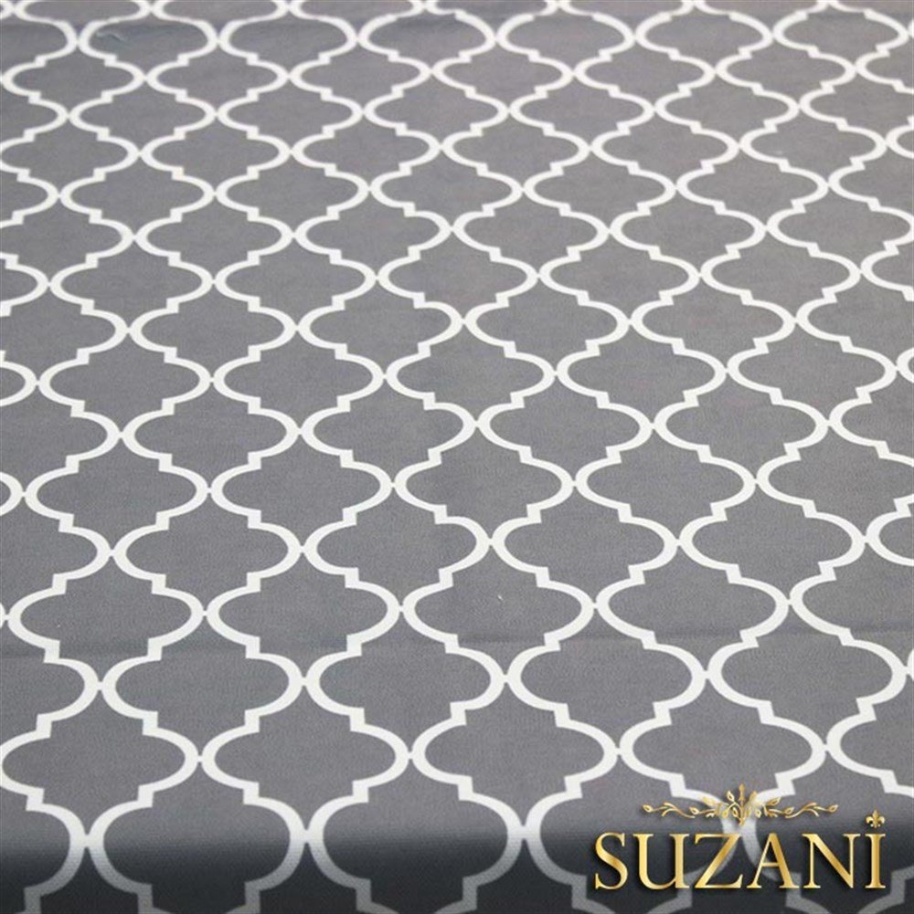 Gri Üzeri Beyaz Moroccan Desenli Kumaş