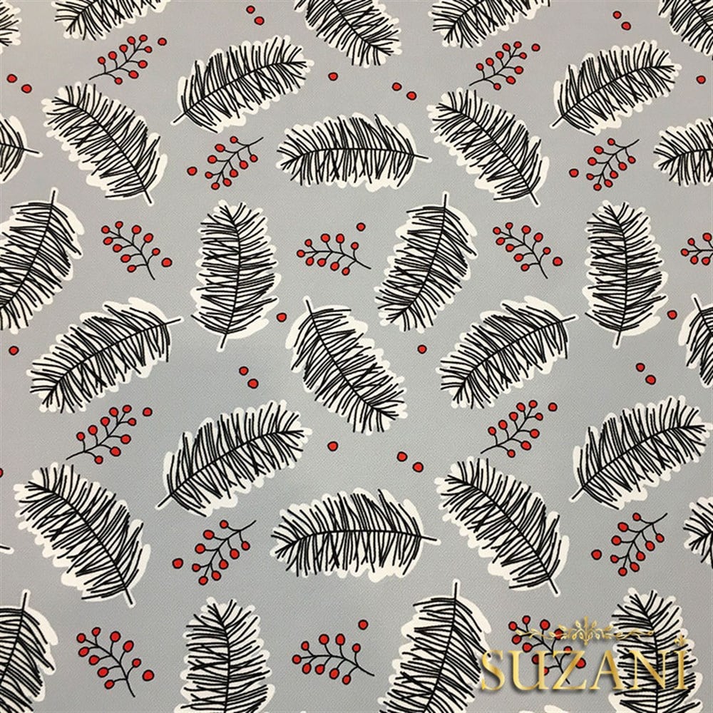 Gri Zemin Çitlembik Yılbaşı Desenli Kumaş