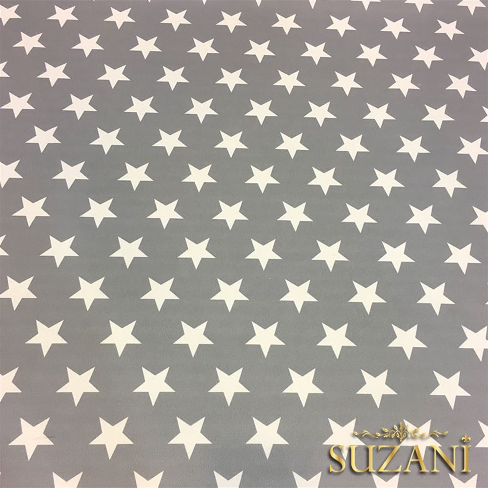 Gri Zemin Düz Beyaz Yıldızlı Kumaş