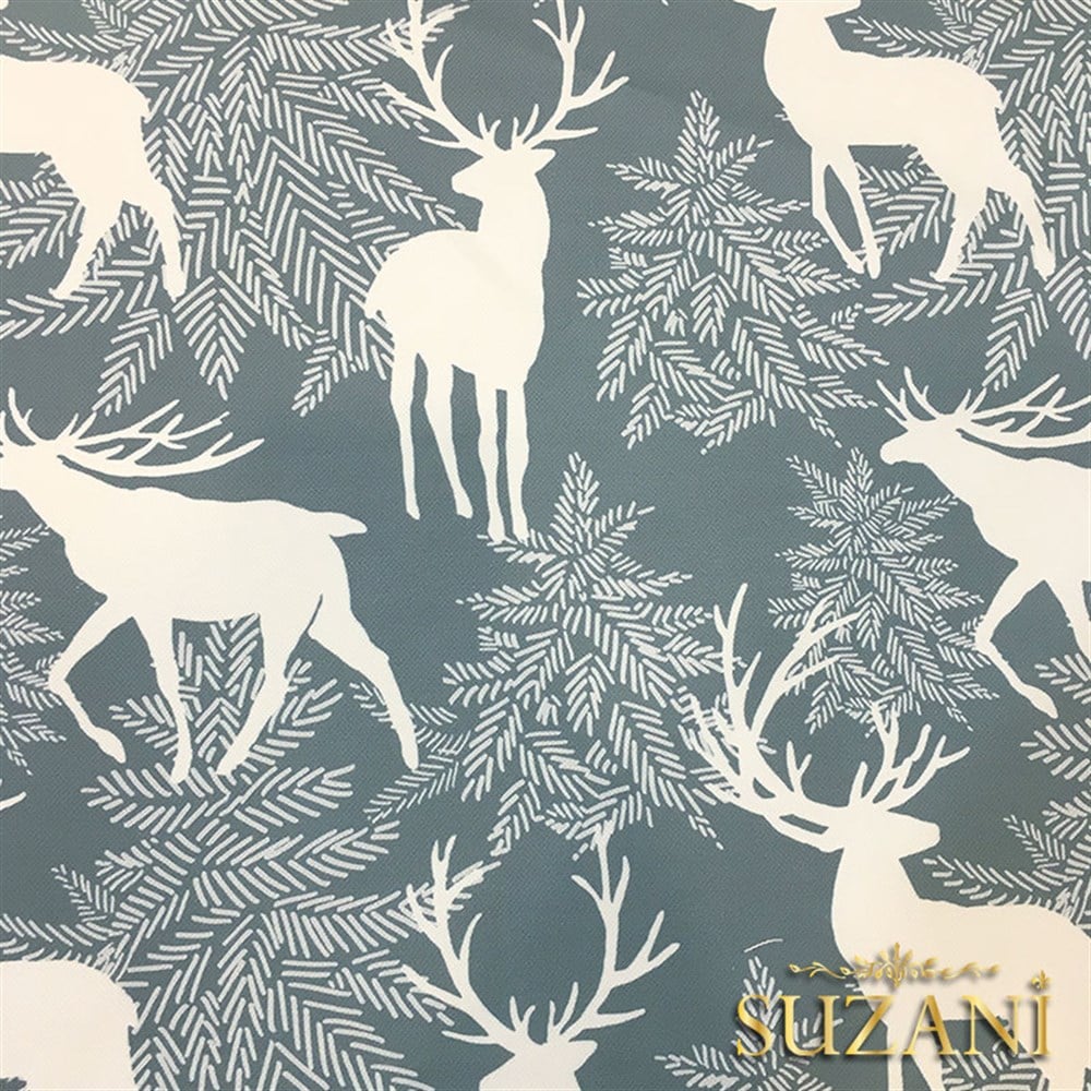 Gri Zemin Geyikli Yılbaşı Desenli Kumaş