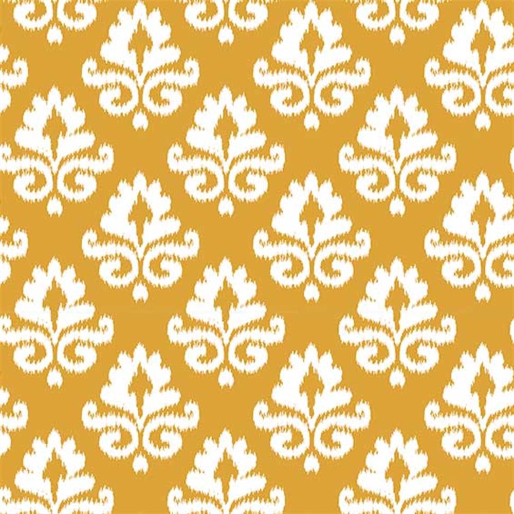 Hardal Beyaz Damask Desenli Kumaş